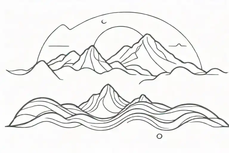 Sun Coming Over A Mountain With Waves Below It