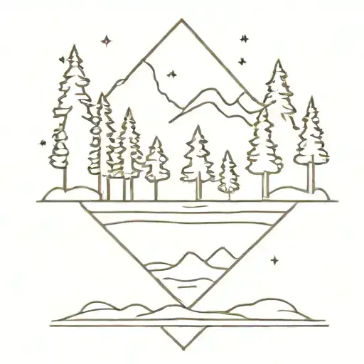 Lake And Trees In Diamond Outline