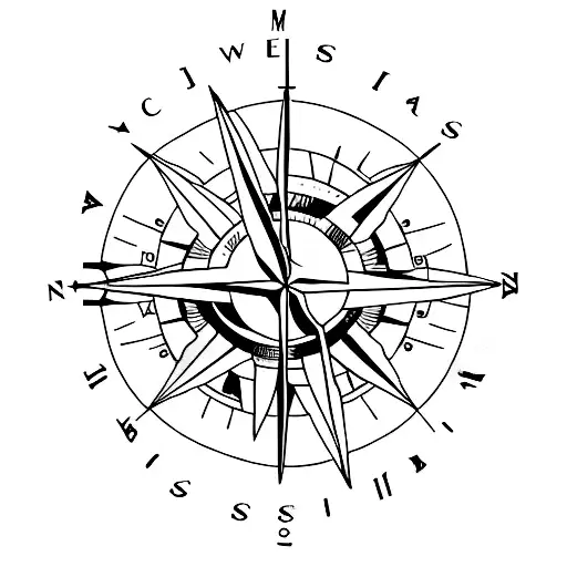 A Minimalist Tattoo Design Of A Compass With A Sailboat As The Needle