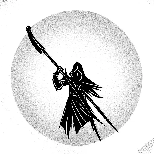 Death In A Hood With A Big Scythe Behind His Back