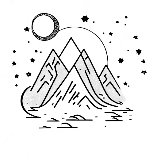 Mountains With A Moon And Stars