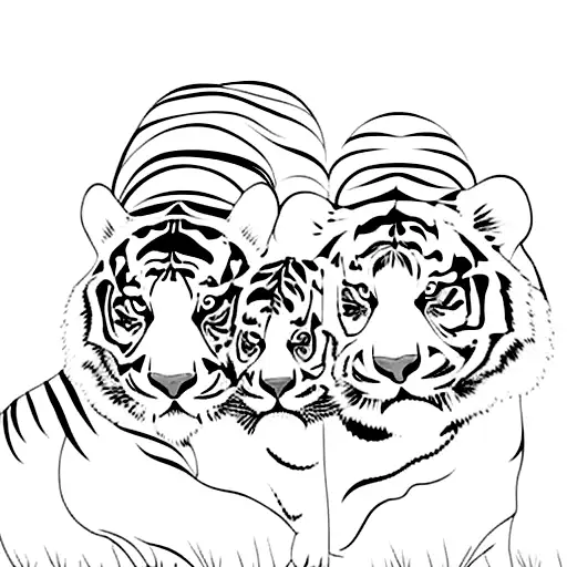 Mom Tiger With Boy And Girl Cub