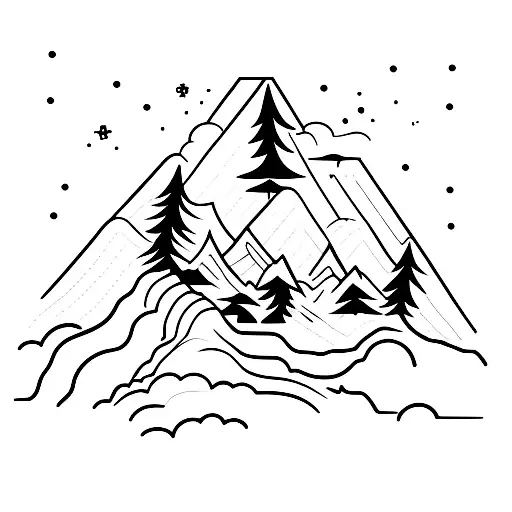 Mountain With Trees And Horse