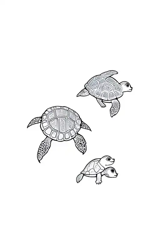 A Dad And A Baby Tahitian Style Turtles