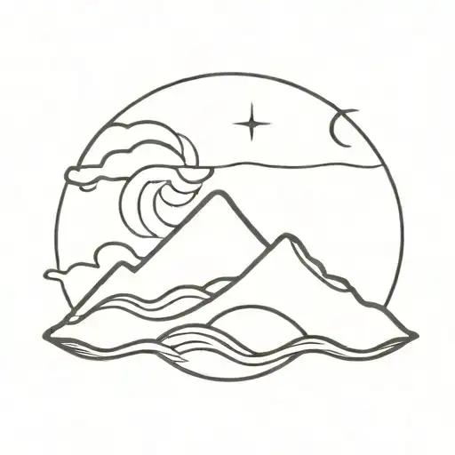 Sun Sea Wave Mountain With Sun