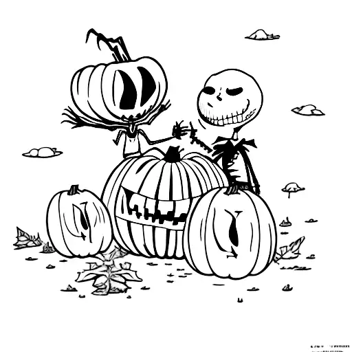 Jack Skellington And Zero Handing A Pumpkin To Charlie Brown And Zero