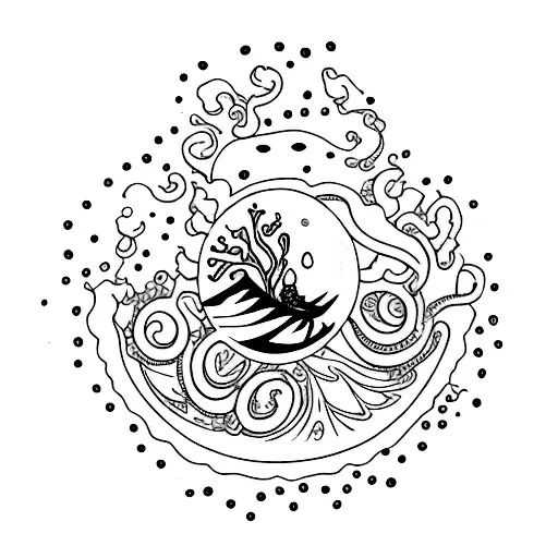 An Intricate Sea-themed Tattoo With Coffee Beans Scattered Throughout