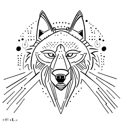 A Minimalist Tattoo Design Of A Wolf Howling At The Moon With Musical Notes Floating Around It