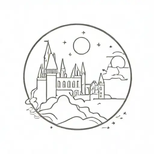 Moon Phase With Silhouette Of Hogwarts Castle