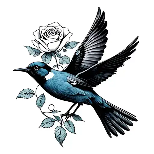 Swallow Bird Flying With Rose Beak