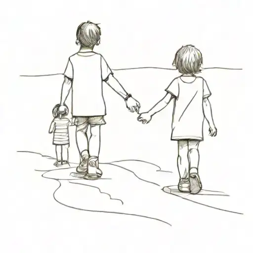 Two Children Walking Down A Sidewalk Holding Hands