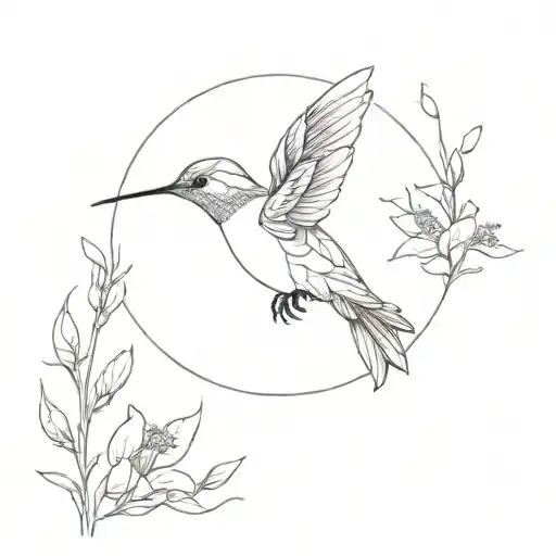 Fine Line Hummingbird With Birth Flower For January March May And October