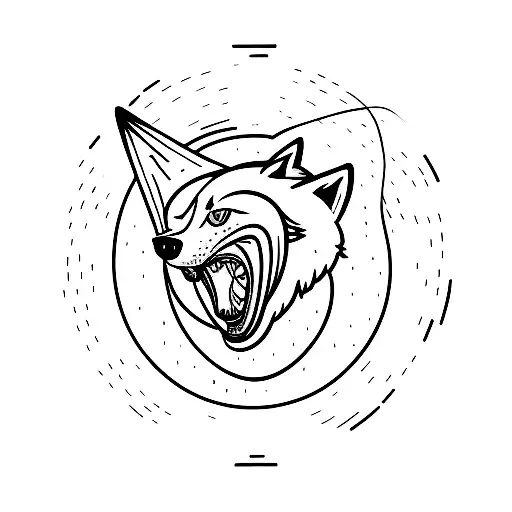A Minimalist Tattoo Design Of A Wolf Howling At The Moon With Musical Notes Floating Around It