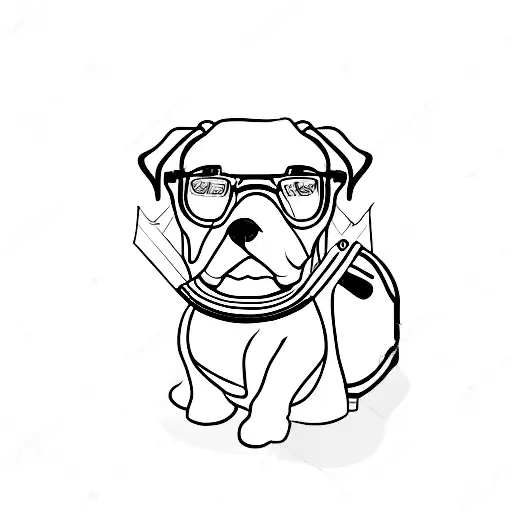 A Minimalist Tattoo Of A Labrador Playing Video Games With A Travel Backpack On