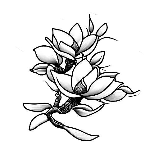 Simplistic Magnolia Tree Branch With A Couple Buds Long And Skinny