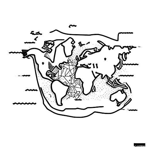 A Minimalist Tattoo Of A World Map With Video Game Characters Exploring Different Countries