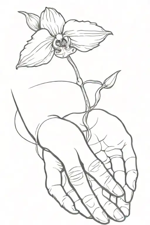 Skeleton Hand Holding One Orchid Flower