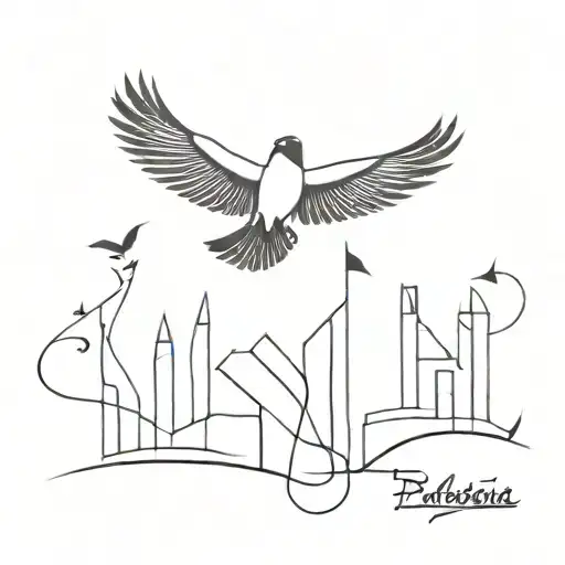 Palestinian In Arabic With Crows Flying Off The Word