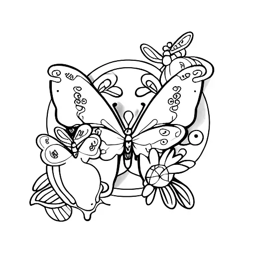 Dog With Two Butterflies