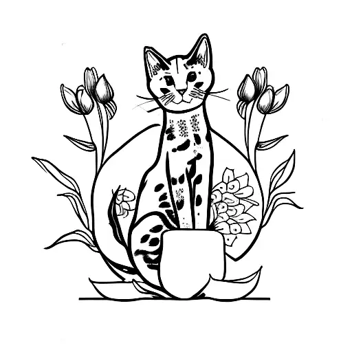 Black And White Cat With Tulips