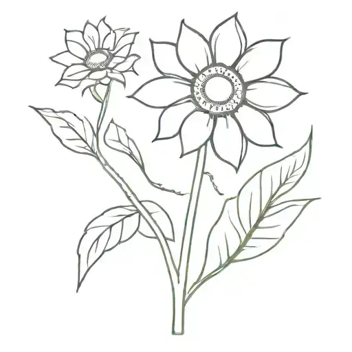 A Minimalist Tattoo Design Of Sunflower And Love