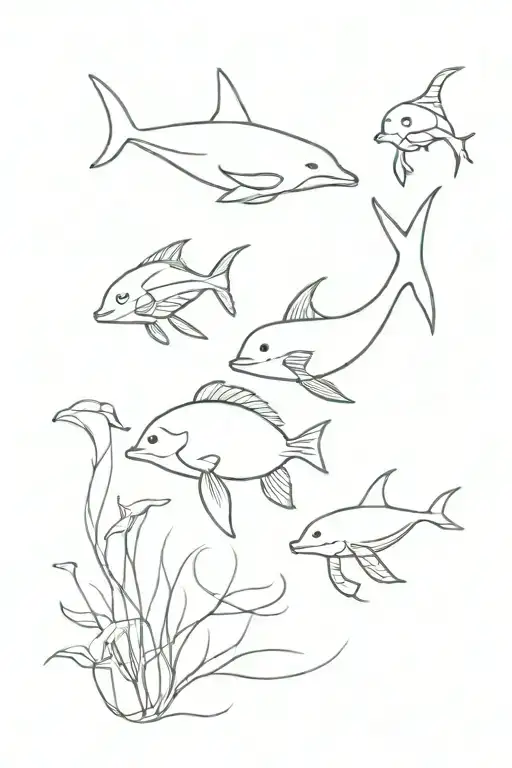 Sea Animals One Line
