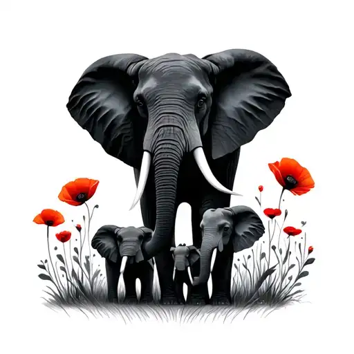 Elephant Family 4 In Poppies
