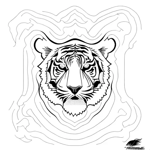Tiger With Red And Orage Color Abstract