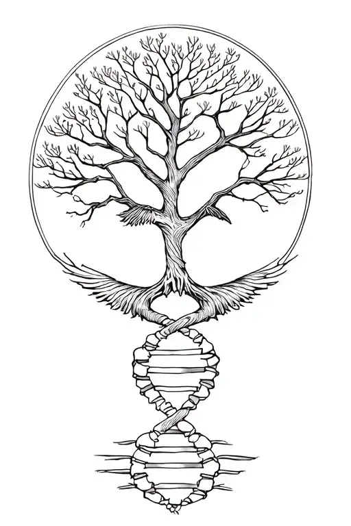 Tree Of Life On Top Of Dna Strand On Top Of Phoenix