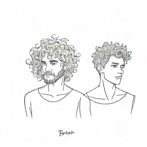 Brothers Two Years Apart In Age Curly Hair Line Art