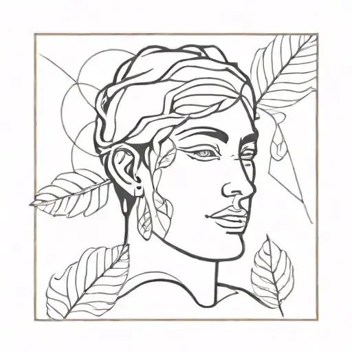 Roman Face With Leaves And Shapes Around It