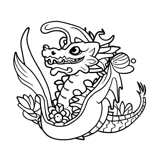 Cute Dragon With Flowers Around