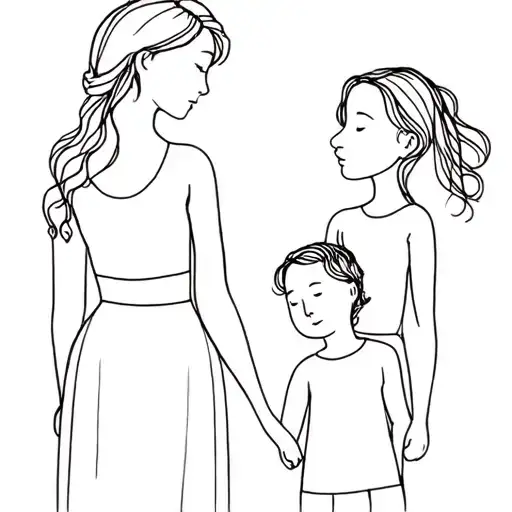 Two Children Girl Boy And Mom