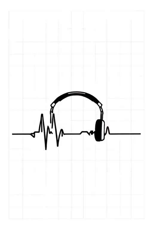 Headset And Airplane Trough Cardiogramm On One Line