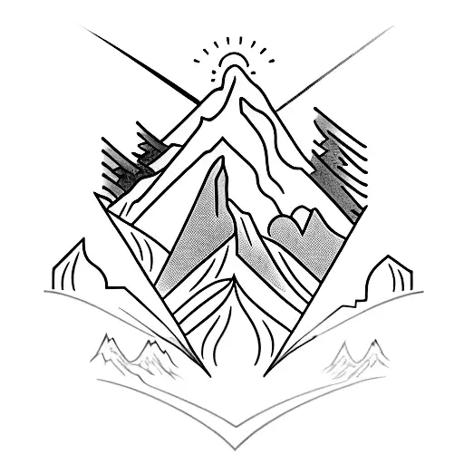 A Stylized Mountain Peak With A Film Projector Shining Light On It
