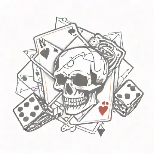 Playing Card With Skull And Dice