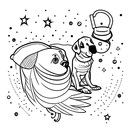 Dog And Parrot In Starry Night