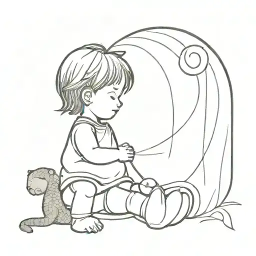 Sad Child With Medusas Snake Hair Standing And Holding A Teddy Bear