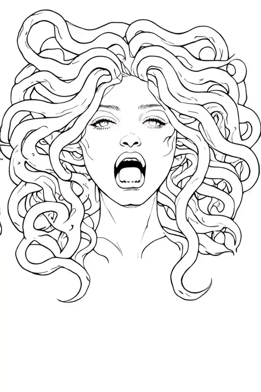Mithologic Sexy Medusa With Open Mouth Surrounded