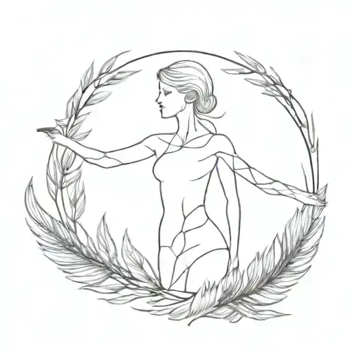 A Minimalist Fashion Mannequin Surrounded By A Wreath Of Phoenix Feathers