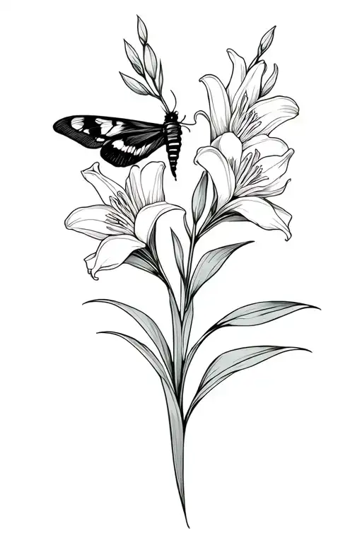 Gladiolus Flowers Intertwined With A Moth