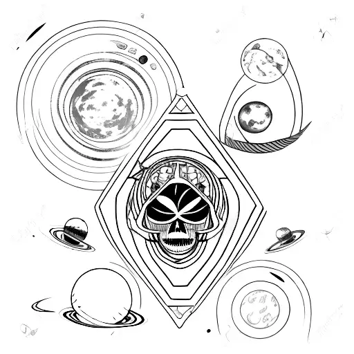 Solar System With Skull And Raven