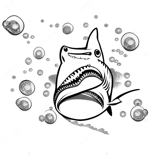 Shark In Ocean With Bubbles