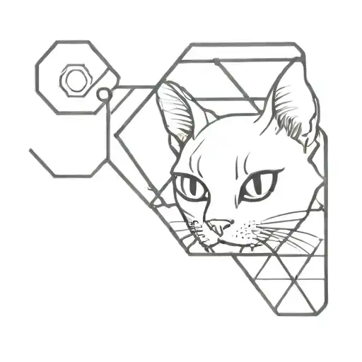 Small Cartoon Black Cat Inside Of A Hexagon
