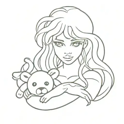 Medusa Young Girl Holding A Teddy Bear