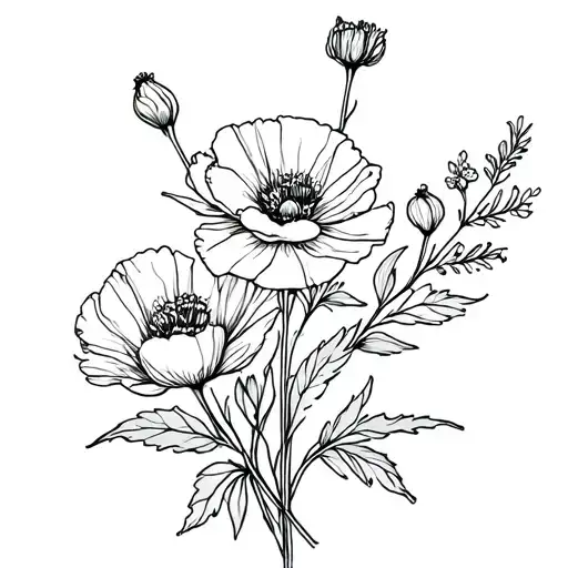 A Mini Flower Bouquet With A Carnation A Poppy And A Honeysuckle Flower