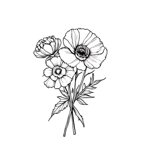 A Mini Flower Bouquet With A Carnation A Poppy And A Honeysuckle Flower