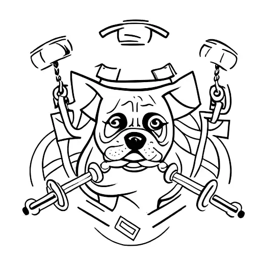 A Minimalist Tattoo Design Of A Dog Lifting Weights At The Gym