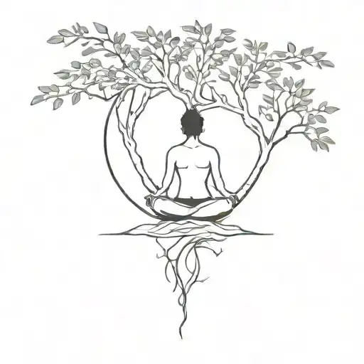 A Minimalist Tattoo Of A Person Meditating Under A Tree
