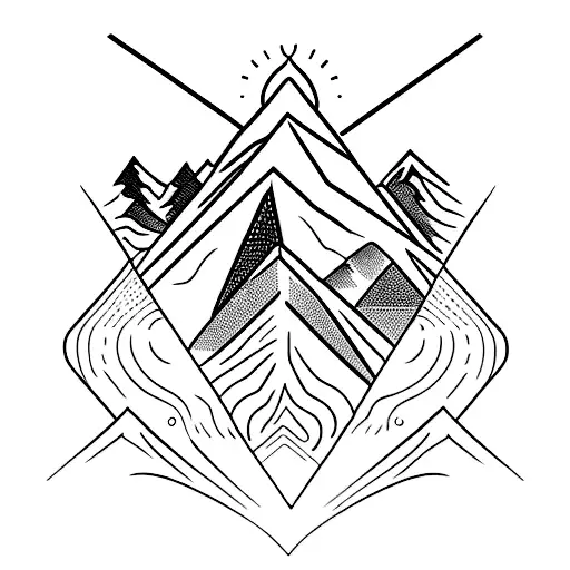 A Stylized Mountain Peak With A Film Projector Shining Light On It